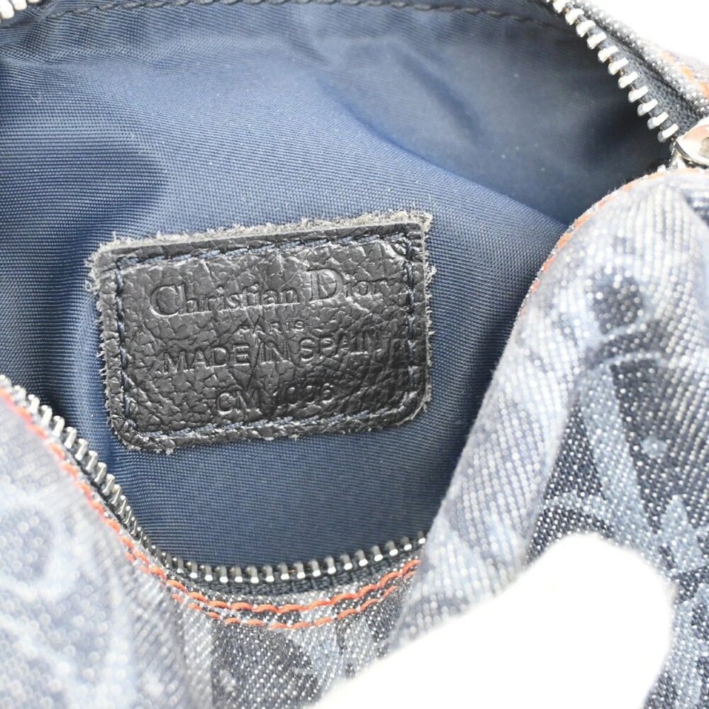 CHRISTIAN DIOR Logo Trotter Pattern Denim Pouch Bag Canvas Leather - Picture 6 of 16